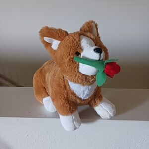 Charming Corgi Snuggle Buddy  Plush Dog Toy with Red Rose